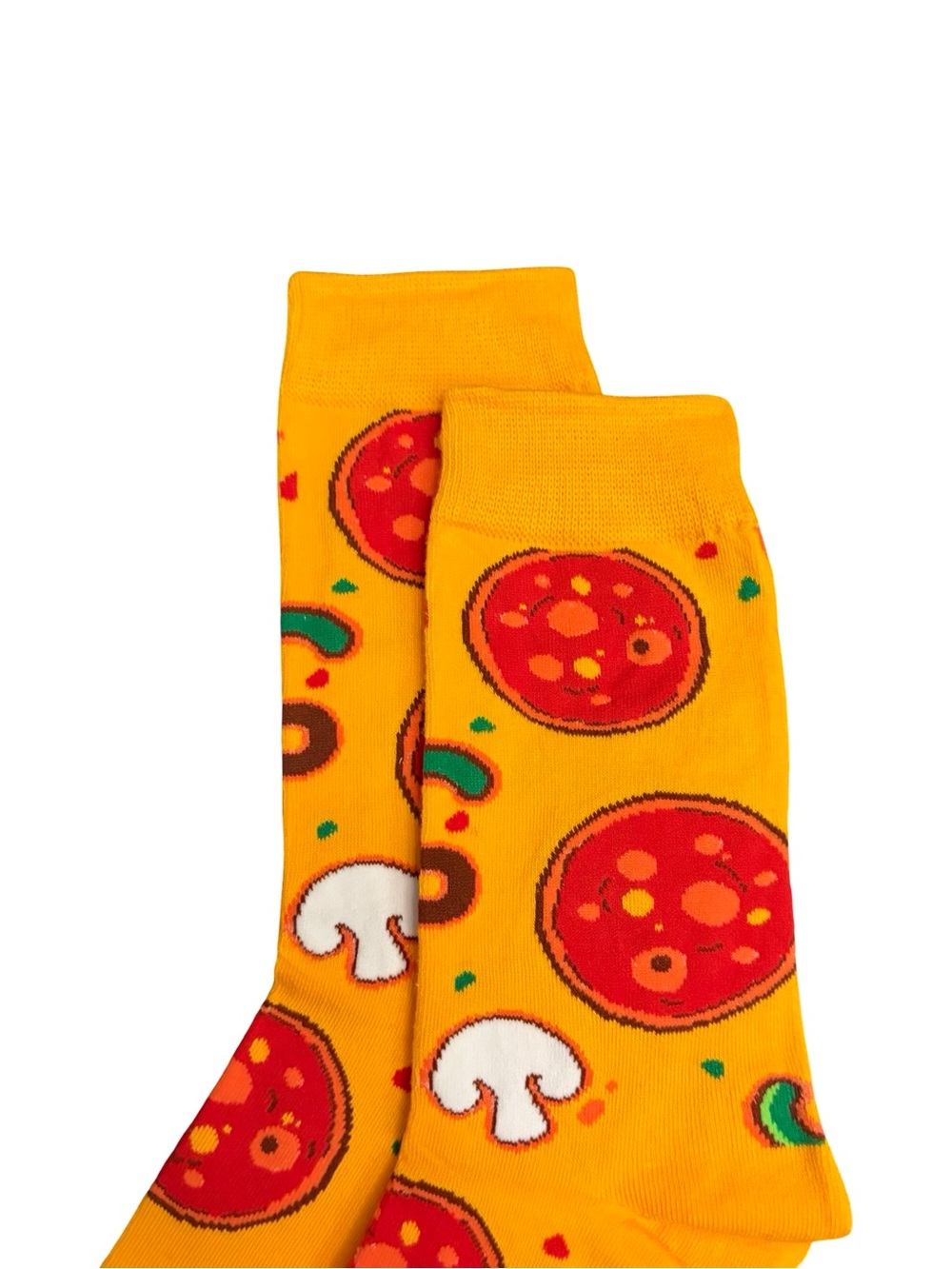 Pizza Novelty Crew Socks Orange Pepperoni Mushroom Food One Size - Picture 2 of 4